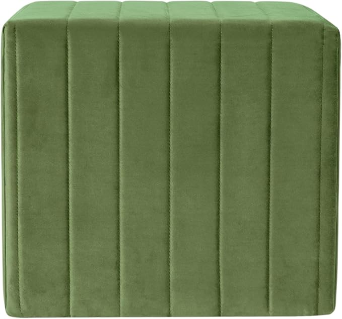 HomePop Modern Channel Tufted Velvet Ottoman|Homepop Home Décor|Ottoman for Living Room & Bedroom - Green