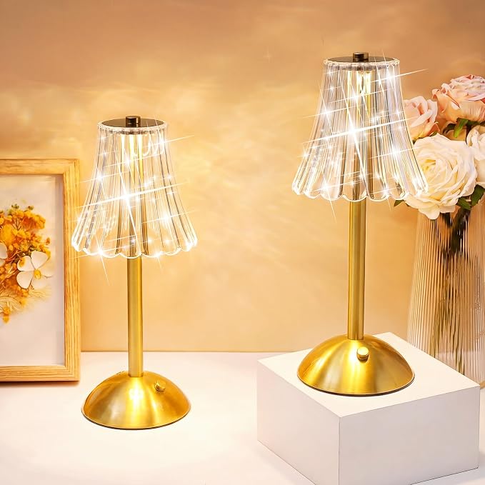 Liliful 1 Pcs Cordless Table Lamp Rechargeable Touch LED Small Gold Portable Battery Operated USB-c Desk Lamp 3 Color Dimmable for Bedroom Living Room Dining (Gold,Rose Style)