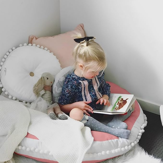 Large Floor Pillow Kids Round Floor Cushion Seating Pink | 35 inch Big Circle Pillow, Round Pillows Seating for Children, Oversized Mat for Reading Nook Teepee Playroom Canopy