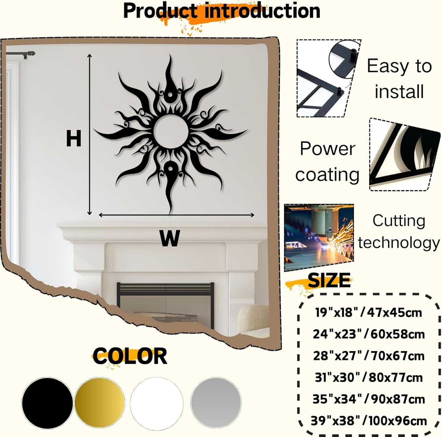 Hotuijxca Metal Wacky Sun Wall Art, Wacky Sun Metal Decor for Livingroom, Bedroom (Gold, 24"x23"/60x58cm, metal wall art)