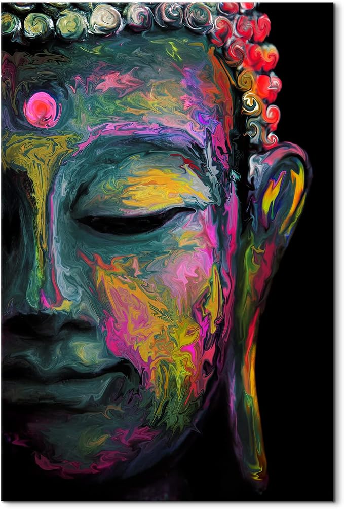 Abstract Buddha Wall Art Living Room Zen Decor Extra Large Buddha Pictures Bedroom Canvas Prints, 32x48 Buddhism Painting Meditation Room Spiritual Poster Modern Artwork Office Stair Home Decorations
