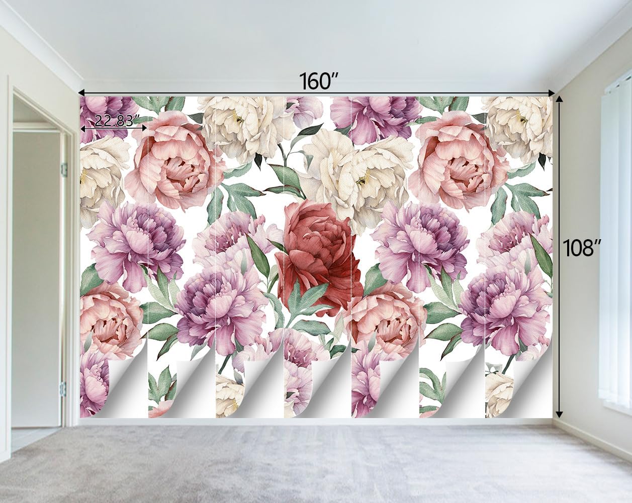 Pink Peony Flowers Mural Bedroom Peony Floral Wallpaper Room Decor Living Room tv Background Large Wall Mural - 160"x108" (Not Peel and Stick)