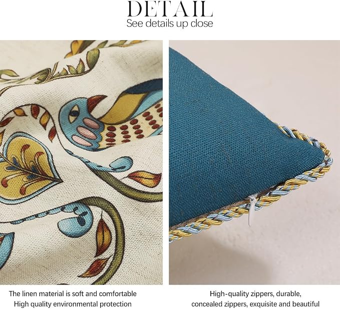 patdrea Designer French Vintage Linen Throw Pillow Cover,12"x28"-Wensel C | RusticDecorative Pillow Case,Bird and Floral Pattern,Cushion Coverfor Couch Living Room Bedroom Sofa