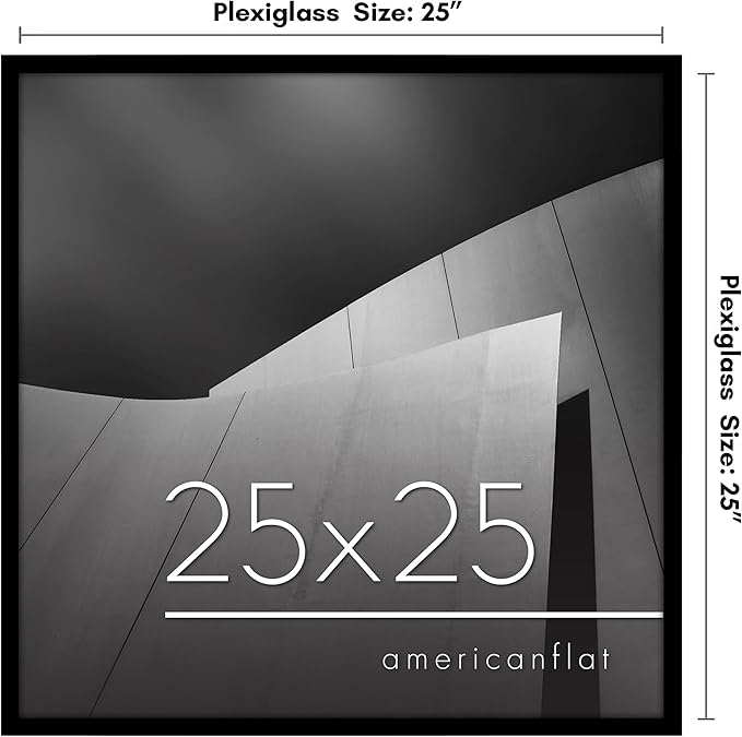 Americanflat 25x25 Picture Frame with Polished Plexiglass - Streamline Collection - Thin Border Square Frame for Wall Display - Hanging Hardware Included - Black