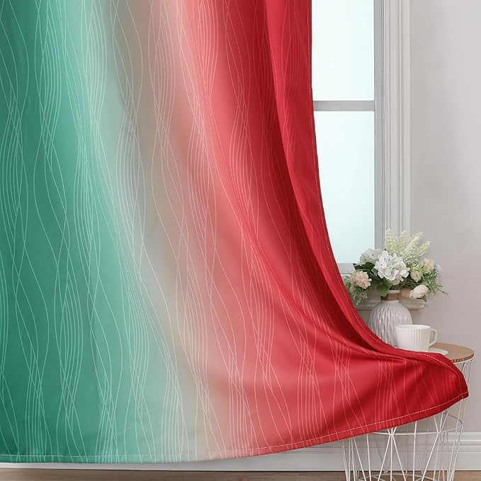 Estelar Textiler Red and Green Blackout Curtains for Living Room, Full Room Darkening Grommet Ombre Christmas Curtains for Bedroom, Thermal Insulated Light Blocking Gradient Drapes, 52Wx72L, 2 Panels