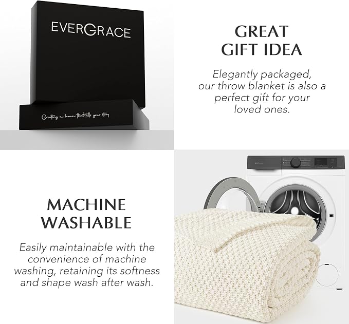 EVERGRACEHOME Chunky Polyester Knit Throw Blanket for Couch, Soft Luxurious Oversized King Moss Stitch Blanket for Bed, Large Cozy Farmhouse Knitted Throw for Sofa, Ivory White, 108" x 92"