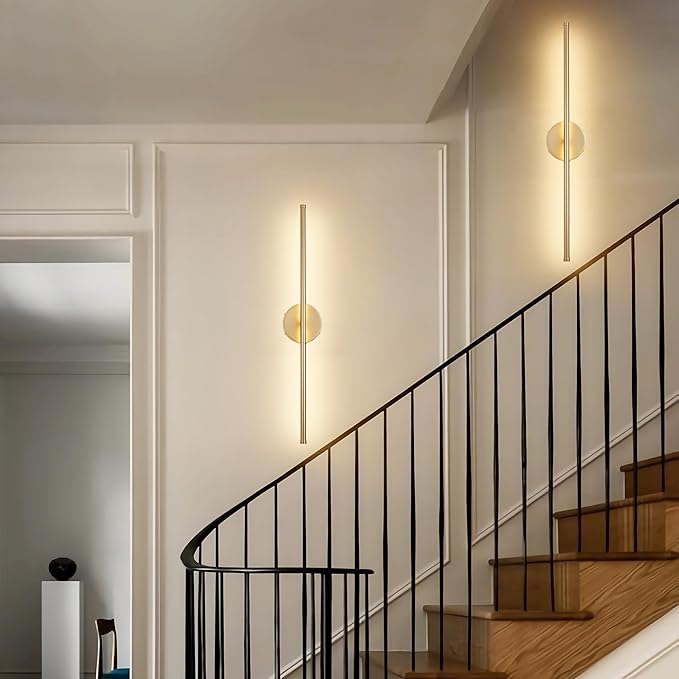KARTOOSH Battery Operated Wall Sconces, Dimmable Wall Sconces Set of Two, 350°Rotate, 3000K LED Gold Wireless Wall Light for Living Room, Bedroom, Hallway, 24.4 Inch (2 Pack)