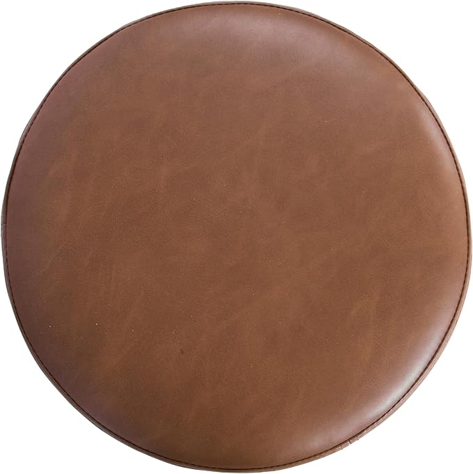HomePop Faux Leather Organic Shape Ottoman (No Lid, Seat Only) | HomePop Home Décor | Round Pouf Foot Rest – Chestnut Faux Leather Faux Leather