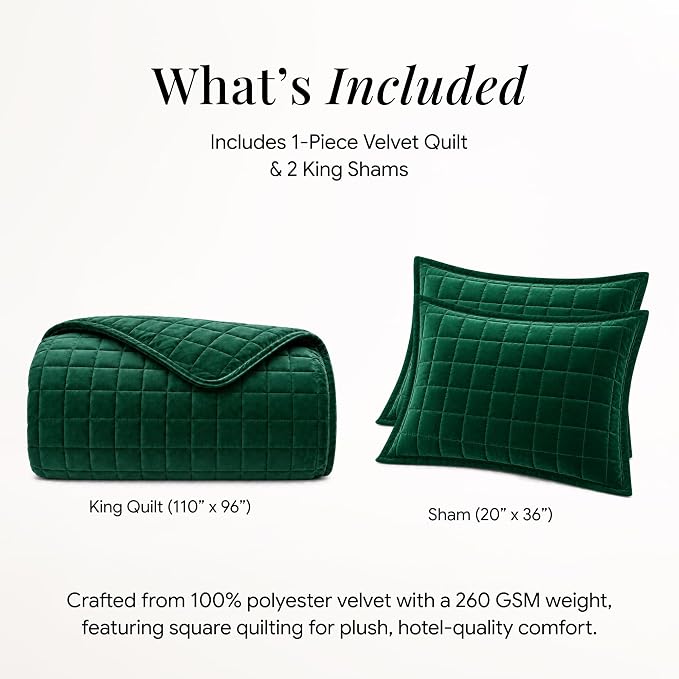 Florence Solid Quilt Set King Emerald Green