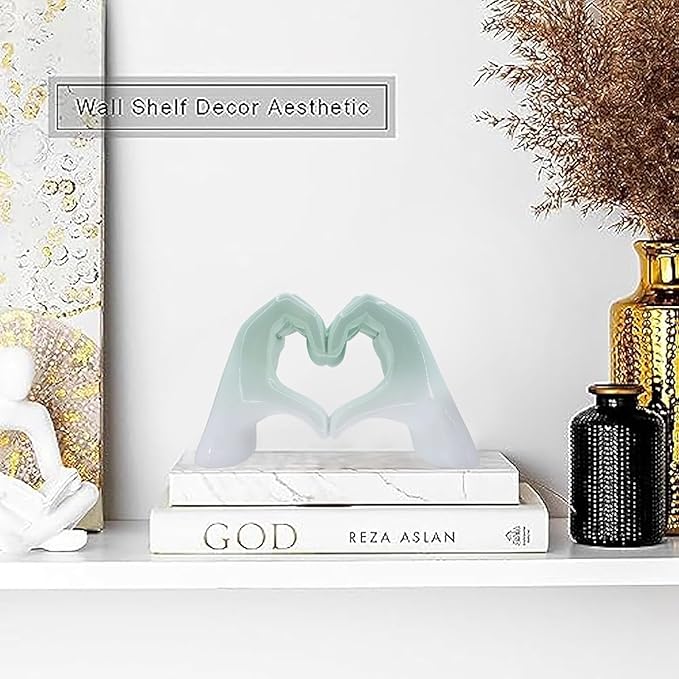 MOYI Gradient Blue Decor for Living Room Bedroom Bookshelf Coffe Table, Heart Hands Statue Shelf Decor,Love Finger Aesthetic Boho Wedding Accents Decorations, Knick Knacks Home Decor for Shelves