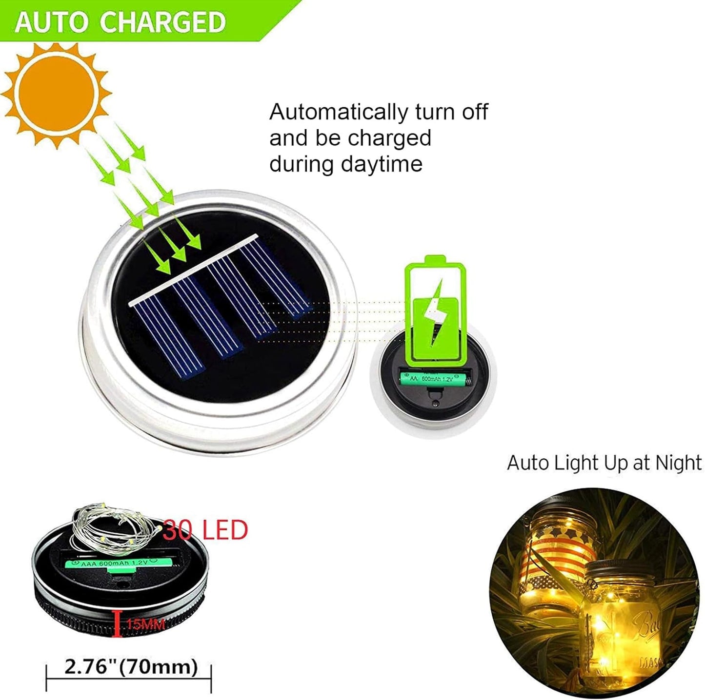 ZNYCYE Mason Jar Solar Lights for Outside, 12 Pack 30 LED Fairy Firefly Lights Mason Jar Solar Lids Outdoor Waterproof String Lights with Hangers(NO JARS) for Patio Garden Yard Lawn Decor - Warm White