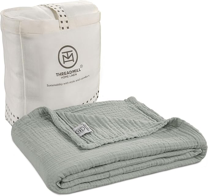 Threadmill Muslin Throw Blanket | 4 Layer 100% Cotton Gauze | Lightweight, Breathable, and Soft All Season Blanket | 50 x 65 Cozy Throw for Sofa, Couch & Bed | Scottish Grey