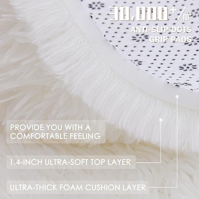 OLANLY 4x7 Area Rugs for Living Room Bedroom, Machine Washable Soft Fluffy Shaggy Bedside Rug, Indoor Floor Carpet for Kids Girls and Boys, Dorms, Nursery Rooms, Home Decor Aesthetic, Ivory