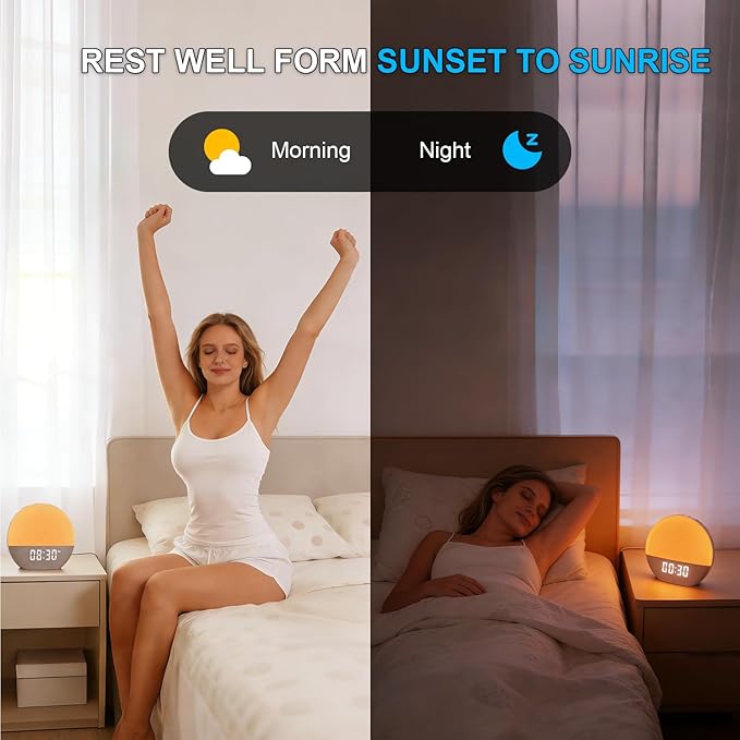 winshine Sunrise Alarm Clock with White Noise Sound Machine for Bedrooms,Sleep Sound Machine for Heavy Sleepers, with Wake Up Light,24 Sounds, FM Radio, Bluetooth Speaker, Night Light Clock for Adults