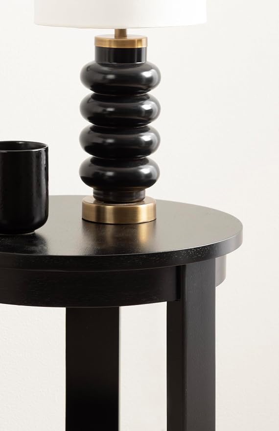 Kate and Laurel Foxford Tiered Round Side Table, 16 x 16 x 23, Black, Transitional Two-Tier Circle Nightstand Table with Storage and Resilient Wood Construction for Bedroom Decor