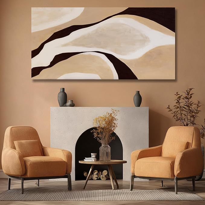 Dolidoteart Beige Brown Black Abstract Canvas Wall Art, Large Wall Decor for Living Room Bedroom Dining Room Office, Modern Neutral Art Print, 29x58 Inch