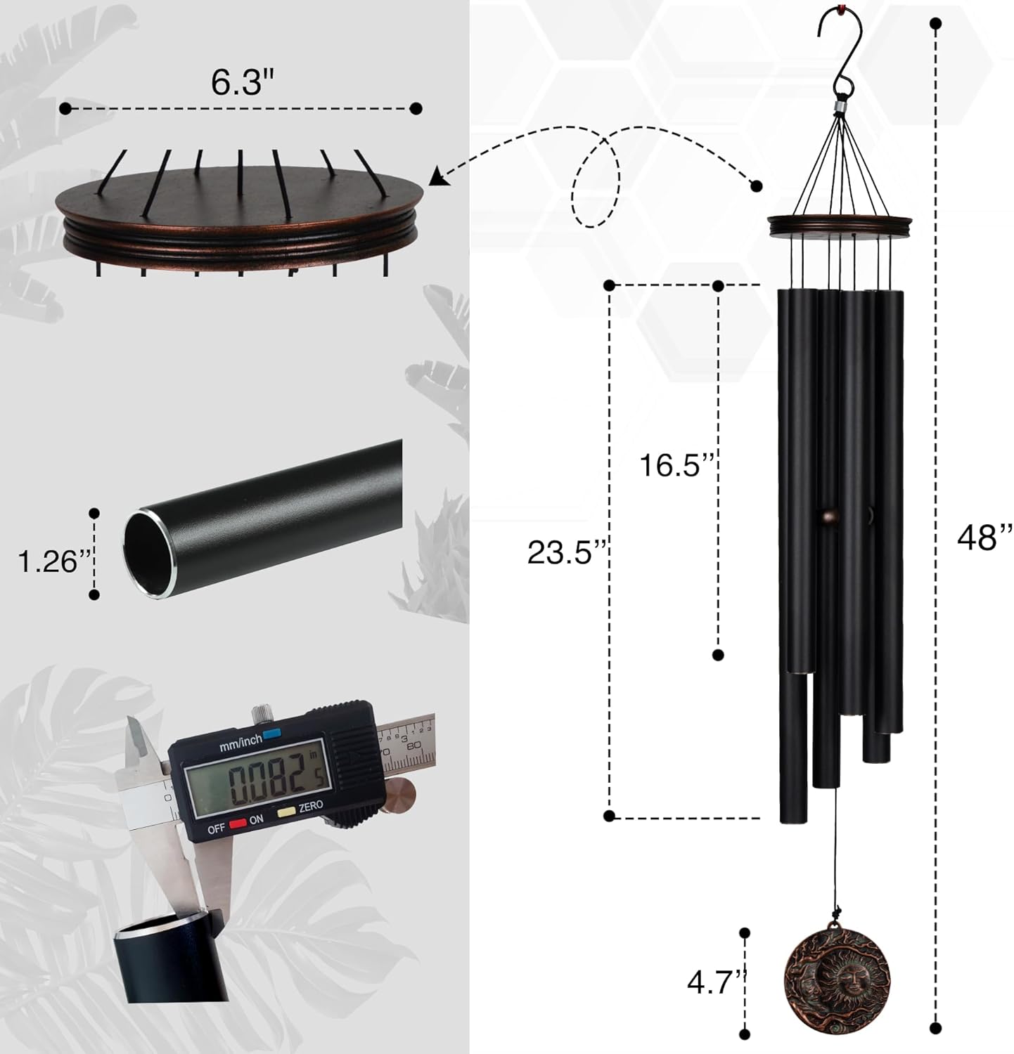Vanquer Large Wind Chimes for Outside Deep Tone - 46'' Wind Chimes Outdoor Clearance, Memorial Windchimes, Sympathy Gift, Outdoor Décor, Patio, Home Décor, Vintage Black (46" Sun and Moon)