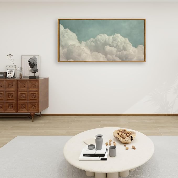 QTUSYUR Sage Green Cloud Wall Art - Large Farmed Floating Art Print -Surreal Sky Canvas Artwork for Bedroom Living Room Yoga Room- Minimalist Zen Peaceful Wall Picture for Over the Bed Decor 20×40 IN