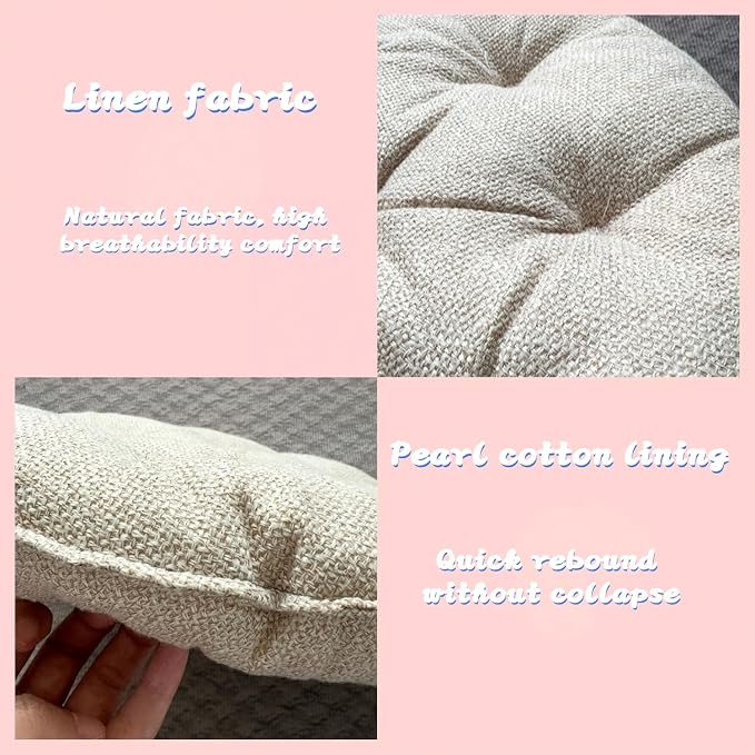 Large Linen Floor Cushions,Round Futon Pillows Japanese Style Tufted Floor Pillows Meditation Cushions for Seating On Pad for Yoga Sofa Balcony(Size:30x30inch,Color:Beige)