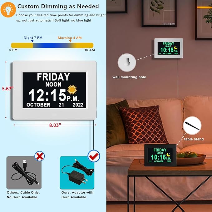 Upgraded Voice-Talking Dementia Clock with Date Time, 27 Alarms Custom Reminders, Sleep Trainer, Large Numbers, Auto DST, 10 Levels Night Dimmer, Digital Calendar Clock for Elderly, with 1.5M Adaptor