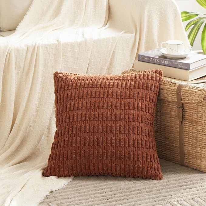 Fancy Homi 4 Packs Decorative Throw Pillow Covers for Living Room Couch Bed, Modern Farmhouse Boho Home Décor Accent Cushion Case, 26" x 26" (Pack of 4), Rust