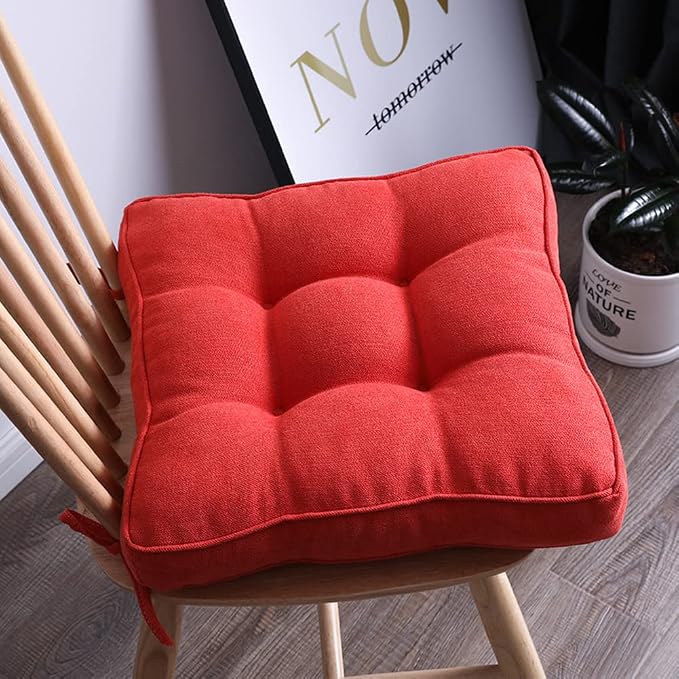vctops Square Chair Pad Seat Cushion with Ties Solid Color Soft Chair Pads Comfy Velvet Cushion Pillow for Kitchen Dining Office Chair Kids Reading (Orange Red,20"x20")