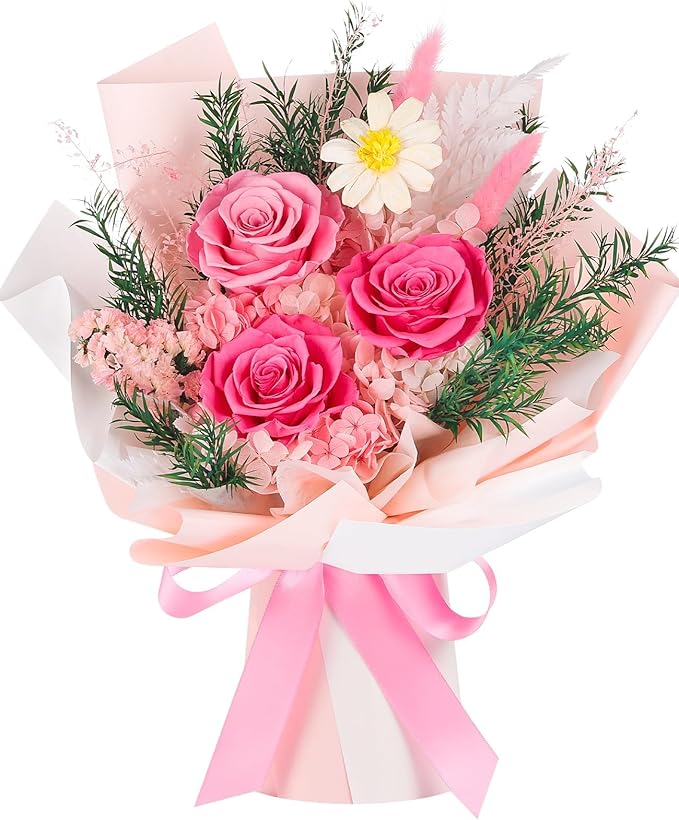 Flowers for Delivery Prime, Mothers Day Gifts for Mom,Preserved Flowers Bouquets, Pink Rose Birthday Gift for Women Wife Girlfriend Grandma, Real Forever Flower for Valentines Day Anniversary