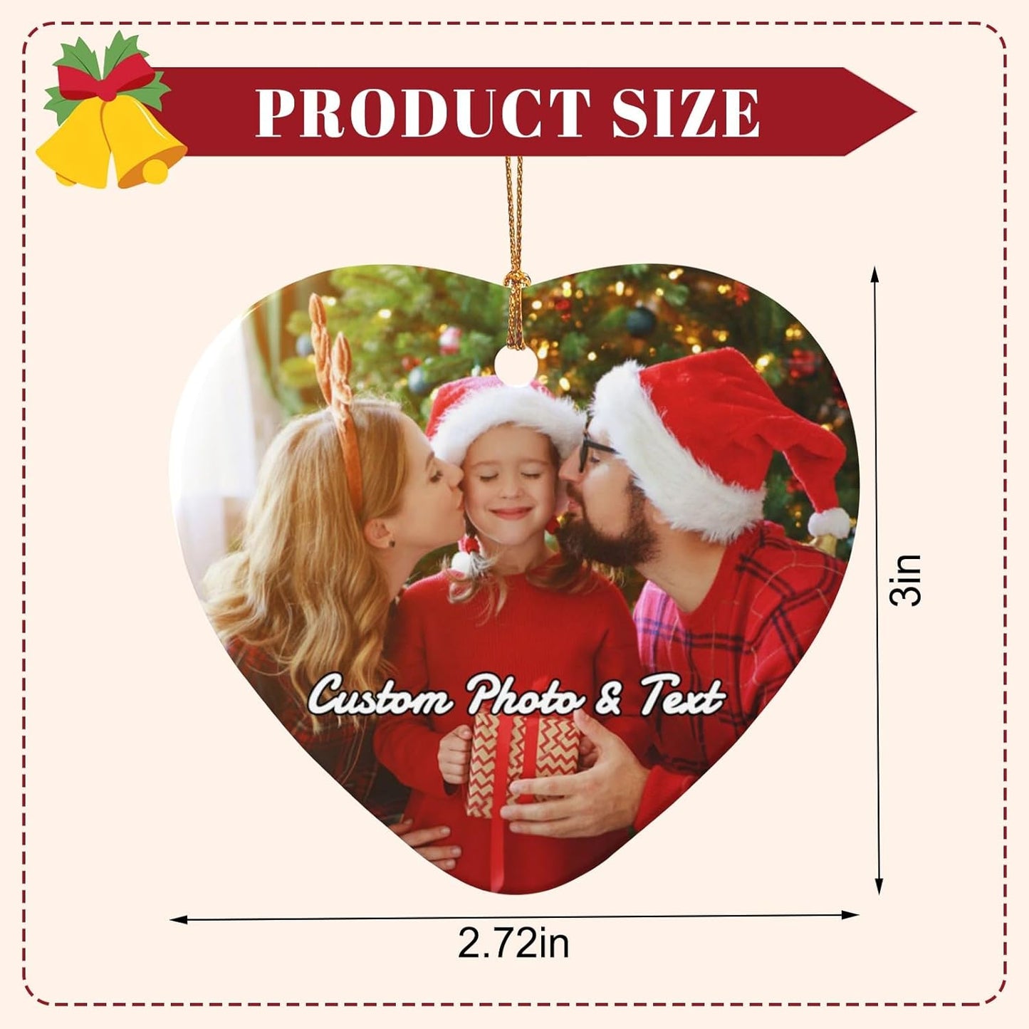 Personalized Christmas Ornaments with Photo 2025 Custom Picture Text Ornaments for Christmas,Double-Sided Ceramic Customized Xmas Tree Decor for Family Couples Dogs,Heart