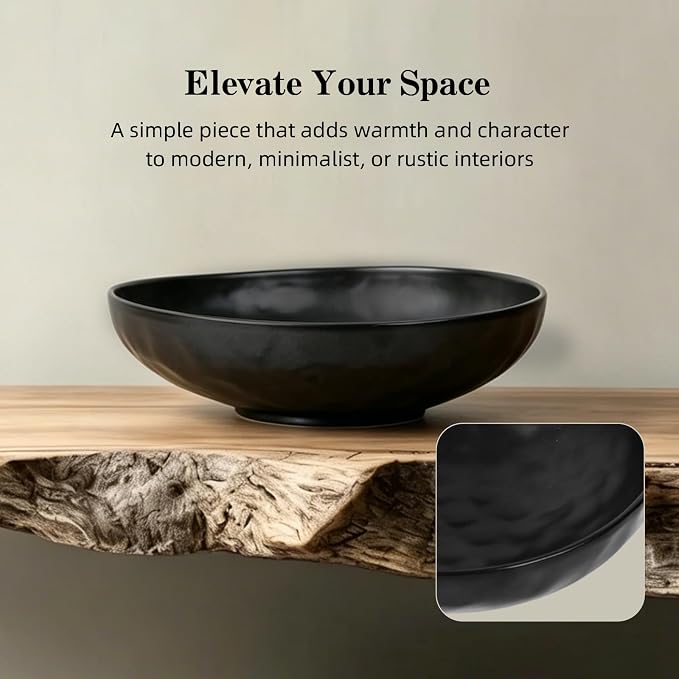 salomayes Wabi-Sabi Decorative Bowl, Matte Black Ceramic | Subtle Hammered Texture, Natural Speckled Finish, Handmade, Catchall for Entryway Table