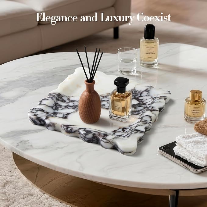 SAMAH Calacatta Viola Natural Marble Tray, Scalloped Bathroom Tray, Luxury Decorative Trays for Bathroom, Vanity, Dresser, Kitchen & Home Decor, Housewarming Gifts New Home (Square)