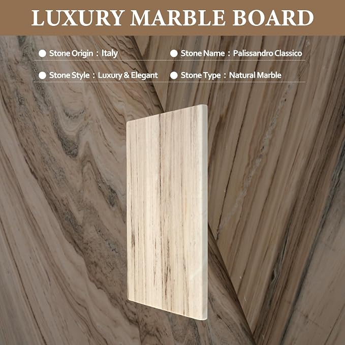 Koville Marble Cutting Board for Kitchen, 12" x 8" Real Stone Slab Marble Cheese Board for Home Decor, Stone Pastry Boards Cutting Boards Candle Plate (White/Brown Random)- Palissandro Classico