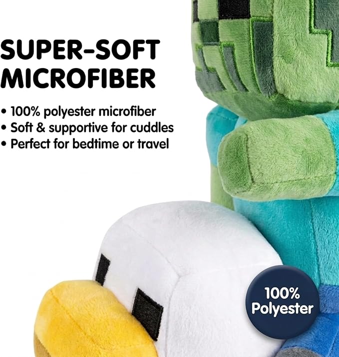 Jay Franco Minecraft Plush Pillow Buddy - Large 20 Inch Soft Plushie Stuffed Pillow, Gray - Chicken Jockey