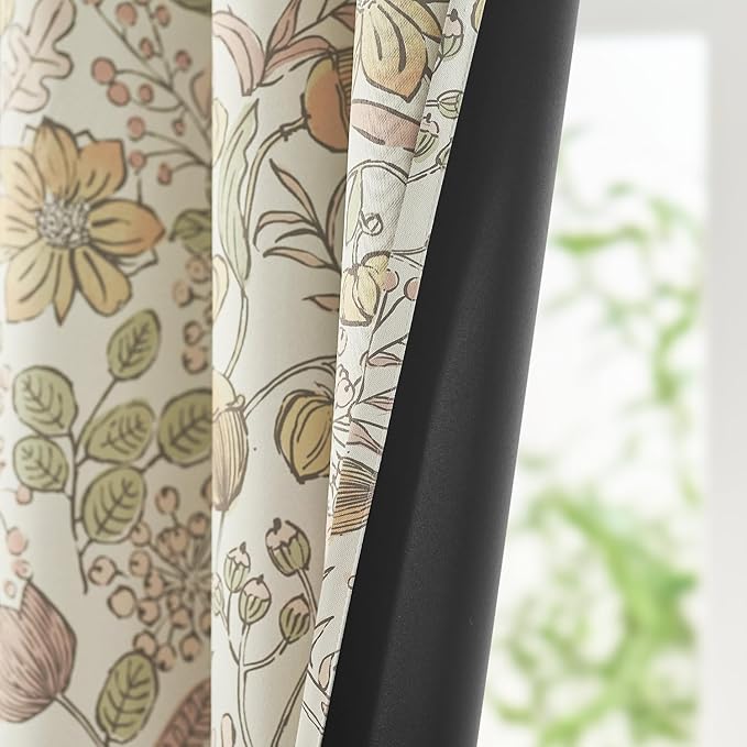 jinchan Nursery Curtains 95% Blackout Yellow Floral Curtains for Girls Room, 84 Inch Length Farmhouse Drapes for Bedroom Living Room Darkening Window Treatment Fall Decor Grommet Top Set of 2 Panels