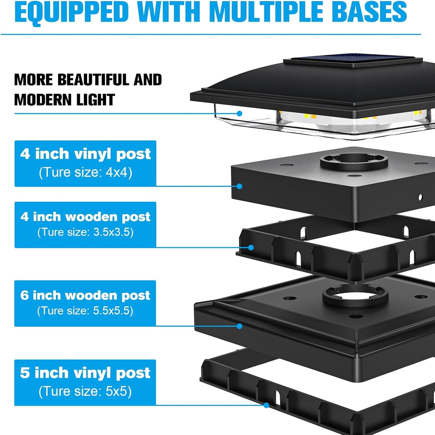 VOLISUN Solar Post Cap Light Outdoor,Solar Fence - Post Lights Waterproof for 4x4/5x5/6x6 Wooden/Vinyl,Black Deck Cap Light Solar Powered with Warm White for Garden/Patio/Porch 6pack