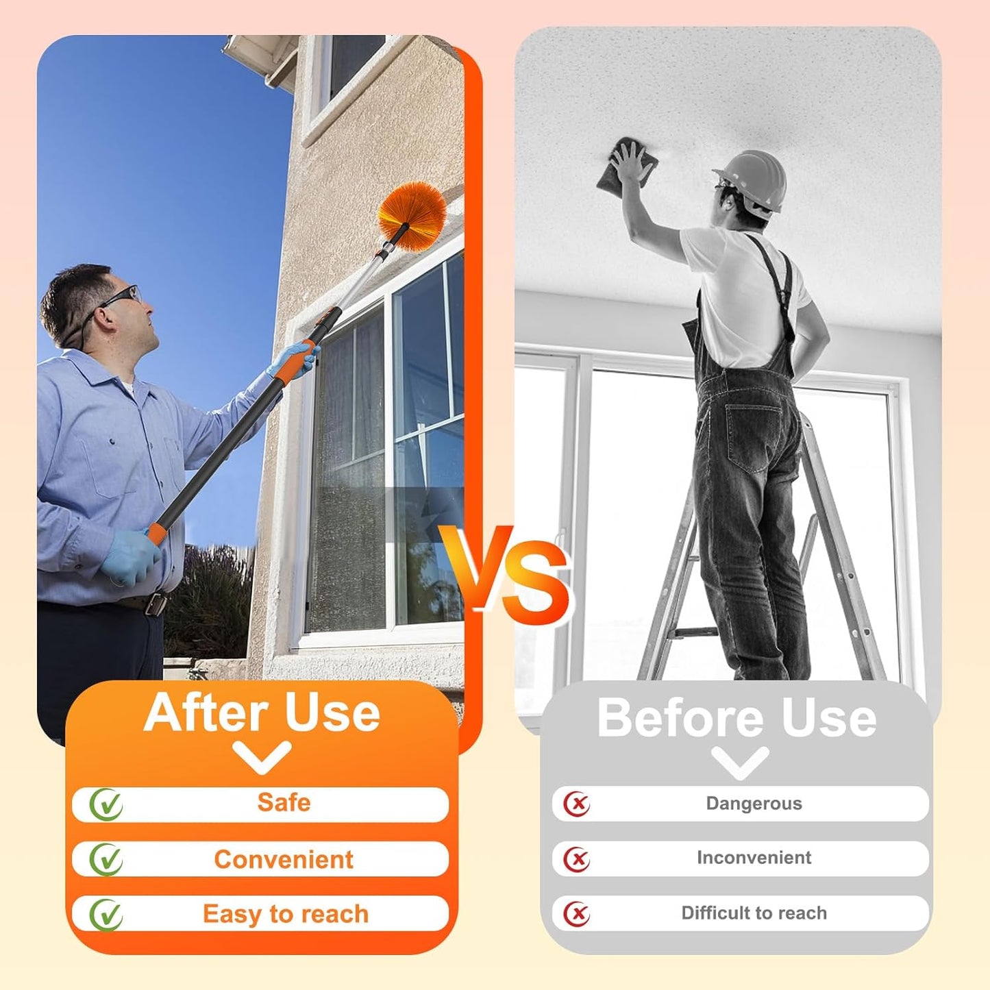 30FT (36FT Reach) Cobweb Duster with Extension Pole, Spider Web Brush for Cleaning Extendable, Professional Ceiling and Corner Dusters for Outdoor Indoor Use