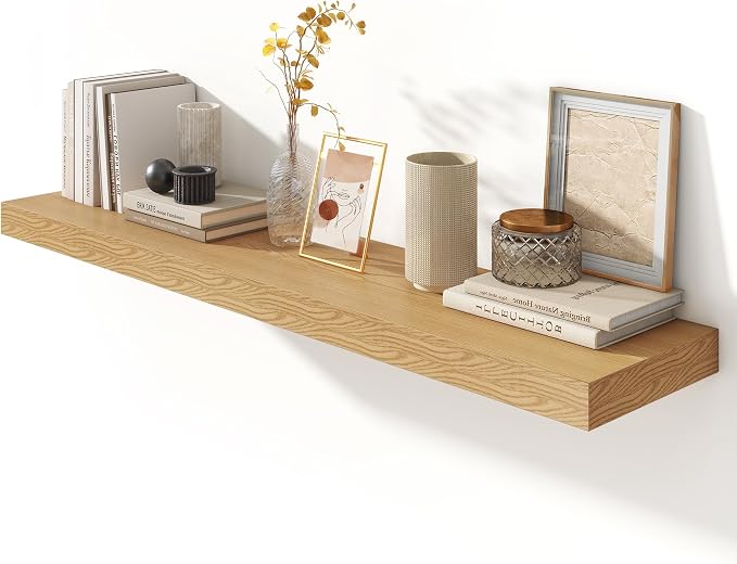 FLYJOE Deep Floating Shelves, 55 Inch Oak Shelves Set of 1 | 12 Inch Deep Shelves for Wall, 55'' x 12'' Rustic Wood Shelves for Bathroom Living Room Laundry Room Kitchen