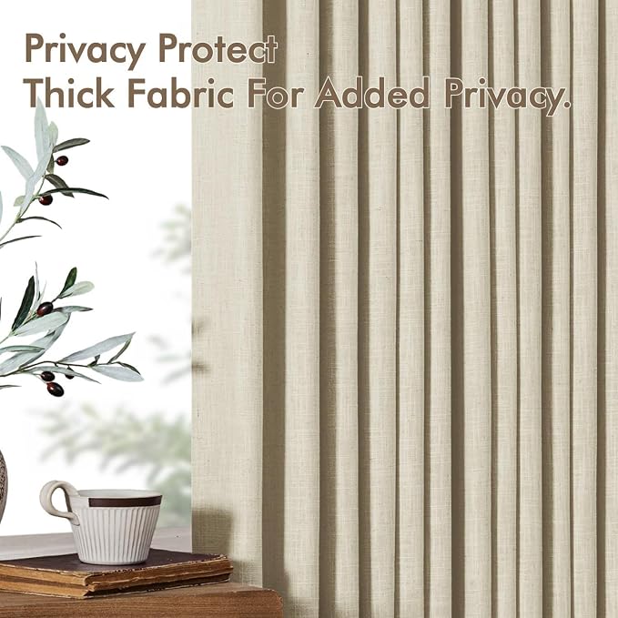MIULEE Pinch Pleated Thick Linen Curtains 108 Inches Length 2 Panels for Living Room Bedroom, Beige Extra Long Pinch Pleat Drapes Back Tab Light Filtering Foor to Ceiling Curtains with Hooks&Rings