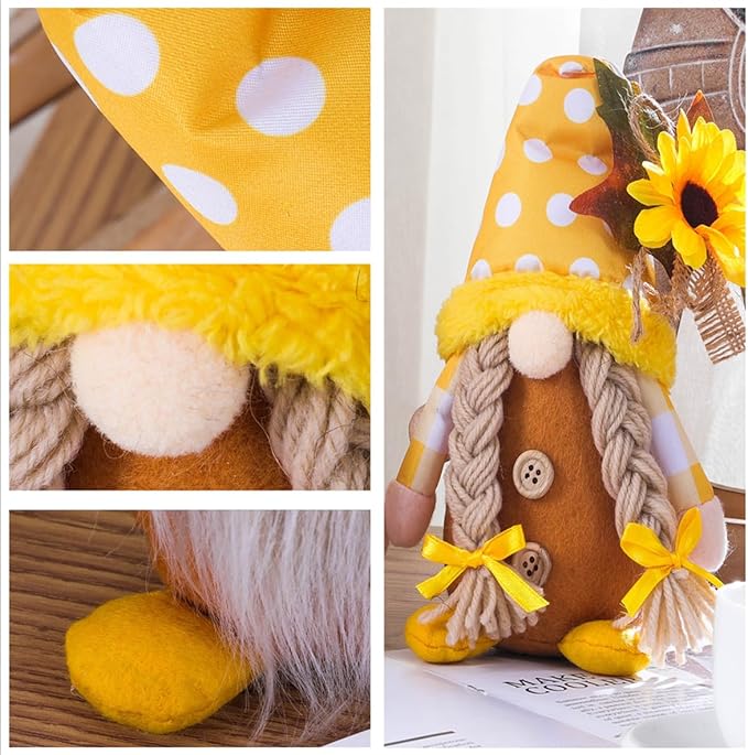 Eimilaly Sunflower Spring Gnomes Decorations for Home, Tomte Gnomes Decor Set for Holiday Ornaments or Other Theme Party Gnome Decor - 2PCS