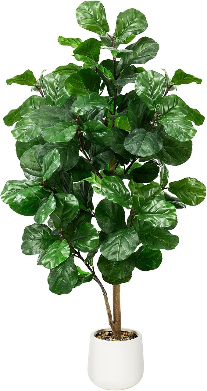 Faux Fiddle Leaf Fig Tree 6ft Tall Indoor Fake Tree in White Pot with 106 Leaves Artificial Ficus Lyrata House Plant for Indoor Home Office Bedroom Living Room Decor Perfect Housewarming Gift