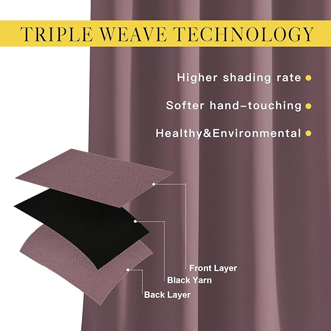 NICETOWN Blackout Curtains 90 inch Length, Sound Reducing Thermal Insulated Grommet Room Darkening Window Treatments for Bedroom/Living Room, 2 Panels, W52 x L90, Dry Rose