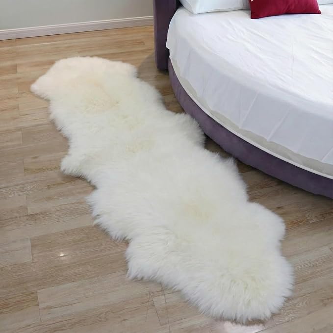 Woolous Genuine New Zealand Sheepskin Double Pelt Rug - Handmade Sheep Skin Runner Rug, Soft Thick Natural Bedside Area Rug for Bedroom and Living Room Decor, 2x6 ft | Real sheep skin runner rug, handmade soft thick natural double pelt sheepskin rug fo...