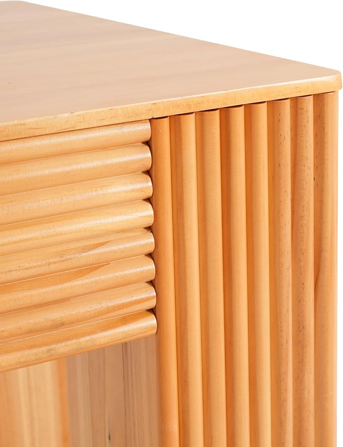 Christopher Knight Home Sadis Modern Square Side Table, Living Room Sofa End Table, Small Coffee Table with Vertical Fluted Leg, Natural