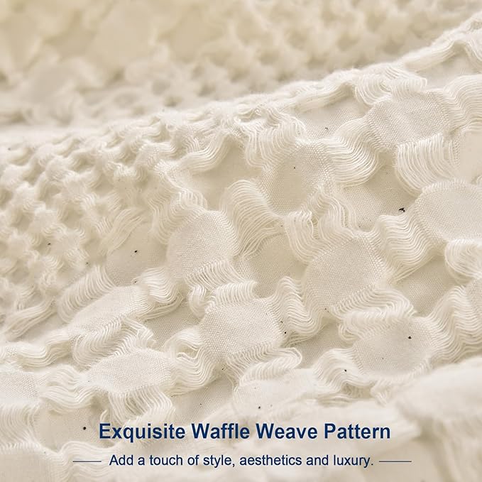 PHF Waffle Weave Pillow Shams Queen Size, 2 Pack 100% Cotton Pillowcases 20" x 30", No Insert, Soft & Breathable Aesthetic Woven Pillow Case Covers for Bedroom Decor, Natural