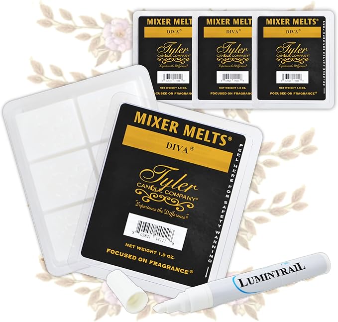 Tyler Candle Mixer Melts, Diva Scent, Set of 4 Scented Wax Tarts for Wax Warmers (6 Tarts per Bar, 24 Tarts Total)- Bundle with a Stain Remover Pen - Wax Melt Warmer for Home Fragrance