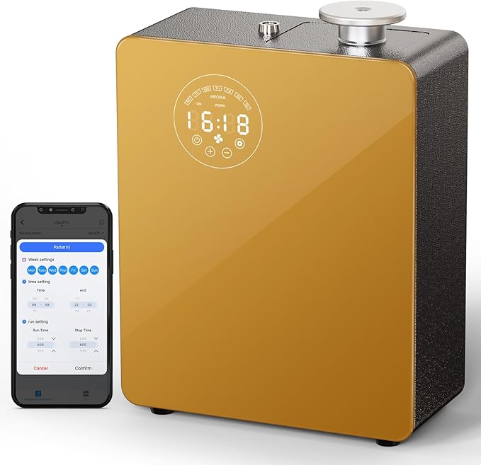Smart Waterless HVAC Scent Diffuser for 3000 sq. ft.,Golden | Touch & Bluetooth control, metal body, dual HVAC/portable design for home & commercial large spaces