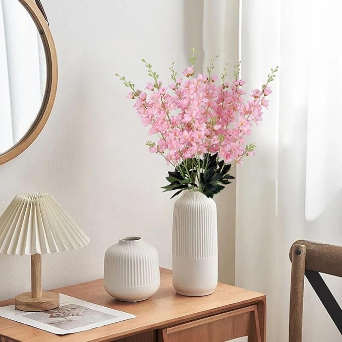 8 pcs Pink Delphinium Artificial Flowers, 34.25''Artificial Snapdragon Flowers Tall Fake Flowers Silk Flowers Faux Delphinium Bulk for Tall Vase Home Wedding Garden Table Decor (Pink)