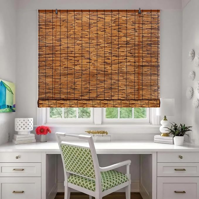 Bamboo Roll up Shade,2 Pack Reed Roller Shutters Retro Reed Curtains,47" W x 71" H Bamboo Window Blinds for Outdoor Patio Natural Bamboo Blinds