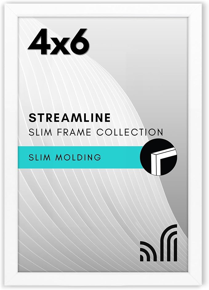 Americanflat 4x6 Picture Frame with Shatter-Resistant Glass - Streamline Collection - Thin Border Photo Frame for Tabletop and Wall Display - Hanging Hardware and Easel Stand Included - White