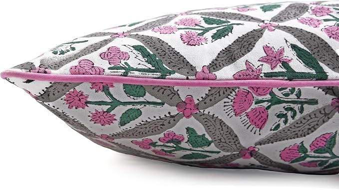 Ridhi Block Print Pink and White Pillow Cover 18" x 18" (Pack of 2) Decorative Couch Pillows for Living Room, Chic Boho Cute Outdoor Pillows Covers Gifts for Spring, Easter and Valentine