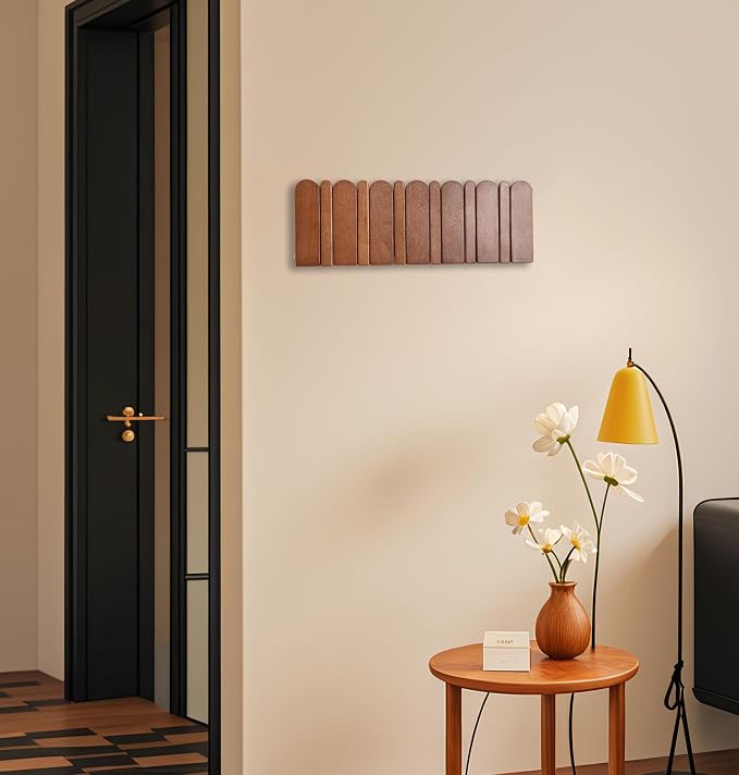 Wall Coat Rack for Entryway: Wooden Modern Heavy Duty 6 Hooks Retractable Wall Mounted for Small Spaces Hallway Bathroom Bedroom for Hanging Jacket Towel Backpack Bag